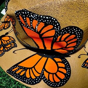 Mexican Artisanal Hand Painted Hat Butterfly Image.